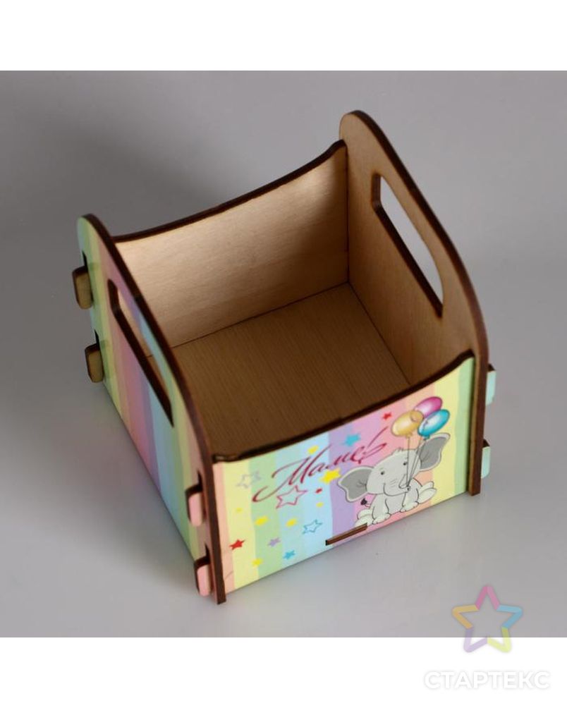 Кашпо деревянное 10.5×10×11 см подарочное Рокси Смит "Маме! Слоник", коробка с наклейкой арт. СМЛ-118949-1-СМЛ0005165119 4