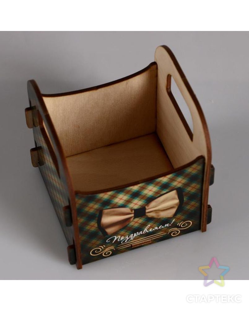 Кашпо деревянное 10.5×10×11 см подарочное Рокси Смит "Поздравляем! Галстук-бабочка", коробка арт. СМЛ-115147-1-СМЛ0005165121 4