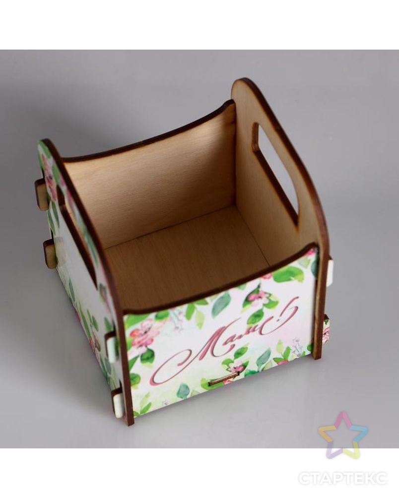 Кашпо деревянное 10.5×10×11 см подарочное Рокси Смит "Маме. Цветы на белом фоне", коробка арт. СМЛ-115150-1-СМЛ0005165129