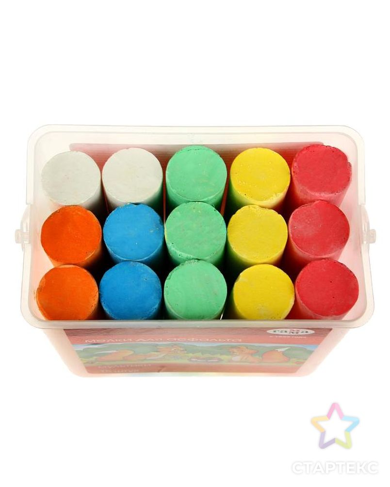 Мелки цветные для асфальта "Мультики" цветные 15 штук, в пластиковом ведре арт. СМЛ-88074-1-СМЛ0005165186 2