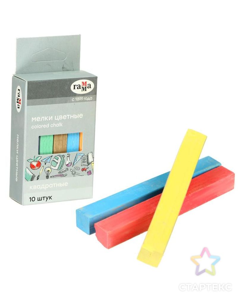Мелки для рисования, цветные 10 штук, мягкие, квадратная форма, картонная коробка арт. СМЛ-88081-1-СМЛ0005165197 1