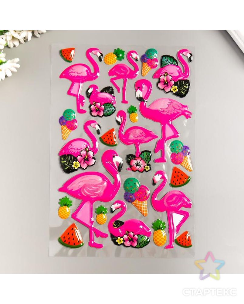 Наклейка пластик выпуклая "Фламинго" МИКС 30,5х17 см арт. СМЛ-123050-1-СМЛ0005169134 2