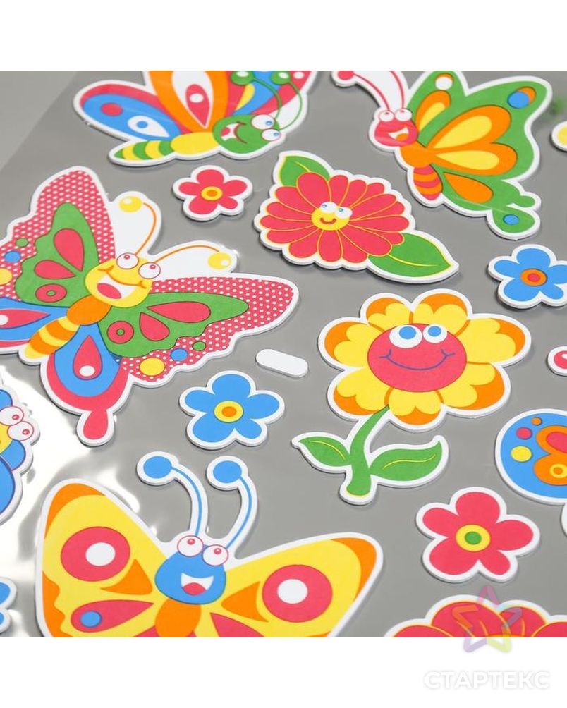 Наклейка EVA "Бабочки и цветочки на полянке" 79х49 см арт. СМЛ-207658-1-СМЛ0005169144 2