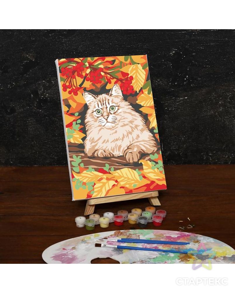 Картина по номерам на холсте с подрамником «Кот в осеннем лесу», 30х20 см арт. СМЛ-207965-1-СМЛ0005177154 1
