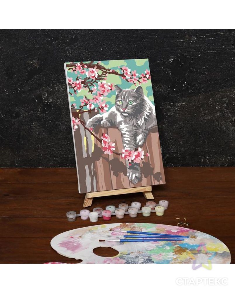 Картина по номерам на холсте с подрамником «Кот и цветы», 30х20 см арт. СМЛ-207966-1-СМЛ0005177155 1