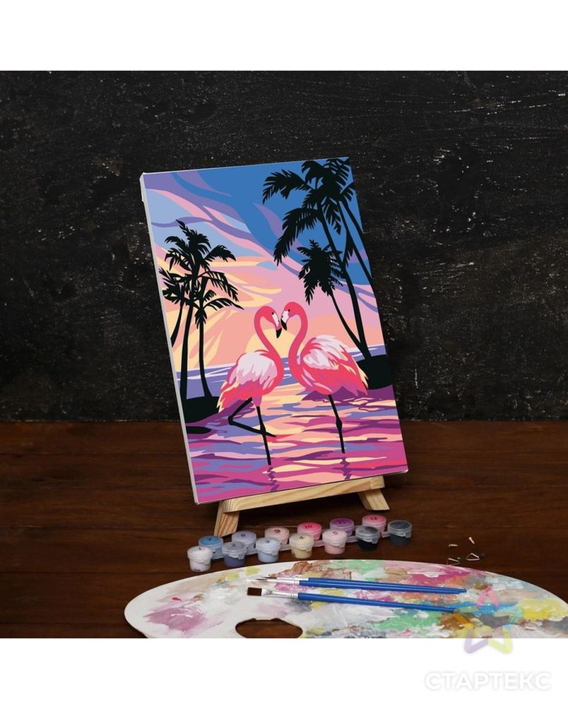 Картина по номерам на холсте с подрамником «Фламинго на закате», 30х20 см арт. СМЛ-207972-1-СМЛ0005177161 1