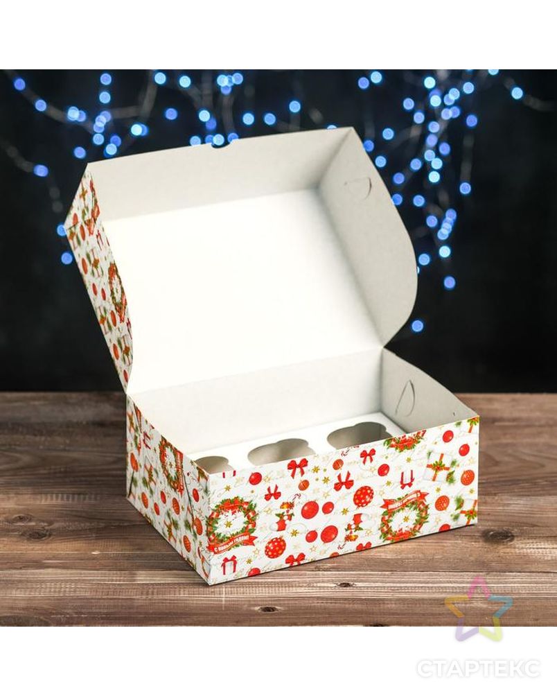 Коробка на 6 капкейков "Рождество", 25 х 17 х 10 см арт. СМЛ-90418-1-СМЛ0005180876 3