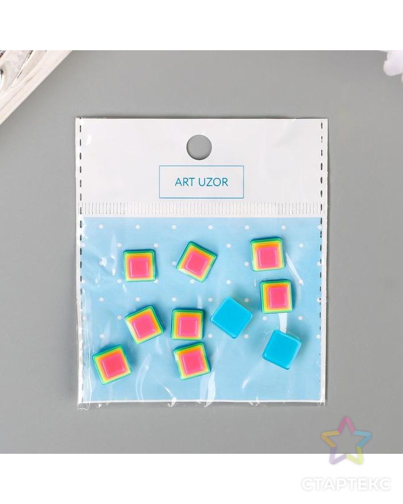 Декор для творчества пластик "Полосатые кубики" разноцветные набор 10 шт 1,1х1,1 см арт. СМЛ-94985-1-СМЛ0005191022 4