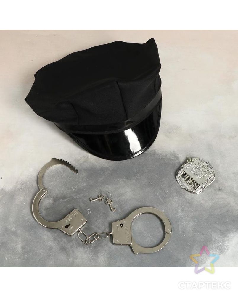 Карнавальный набор "Секс-полиция" шапка, наручники, брошь арт. СМЛ-125690-1-СМЛ0005197022 1