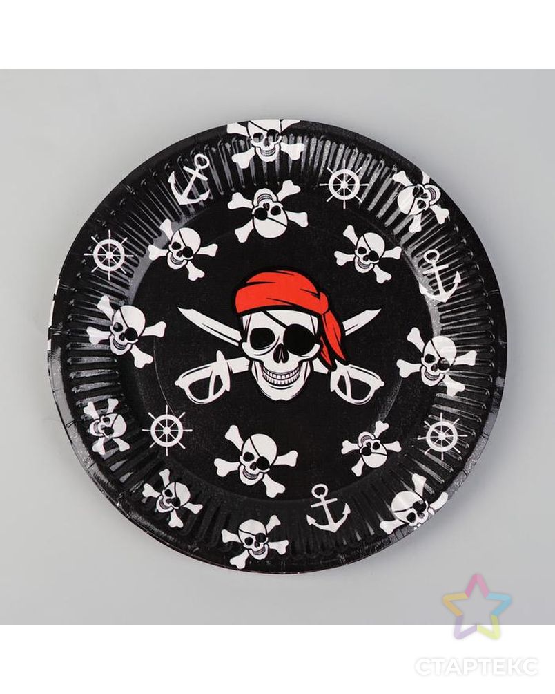 Набор бумажной посуды "Пиратский", 6 тарелок, 6 стаканов, 6 колпаков, 1 гирлянда арт. СМЛ-119082-1-СМЛ0005216756