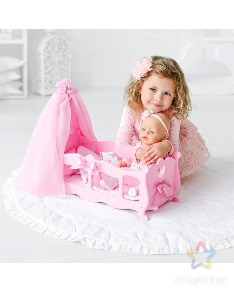 Кроватка для кукол с постельным бельем и балдахином, коллекция «Diamond princess» розовый арт. СМЛ-127603-1-СМЛ0005216844 1
