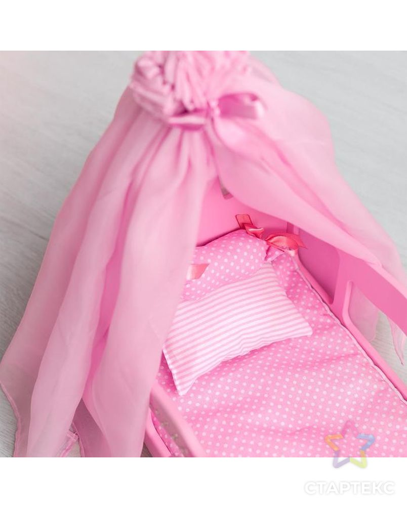 Кроватка для кукол с постельным бельем и балдахином, коллекция «Diamond princess» розовый арт. СМЛ-127603-1-СМЛ0005216844 4