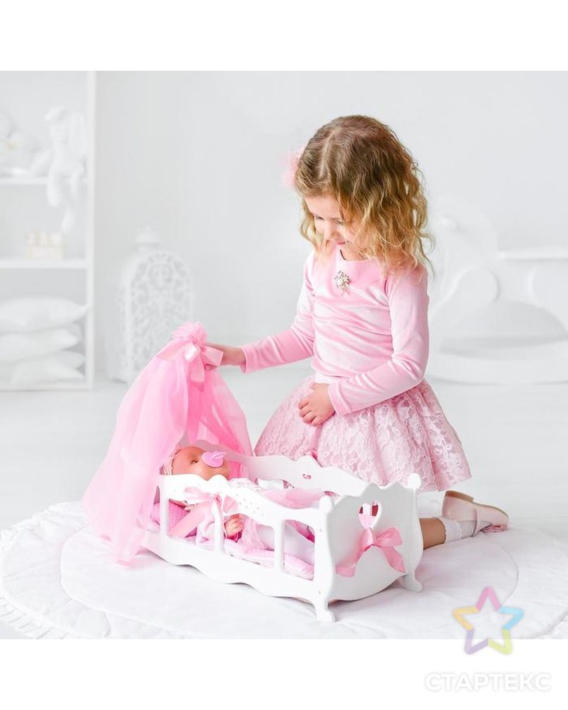 Кроватка для кукол с постельным бельем и балдахином, коллекция «Diamond princess» белый арт. СМЛ-90917-1-СМЛ0005216845 1