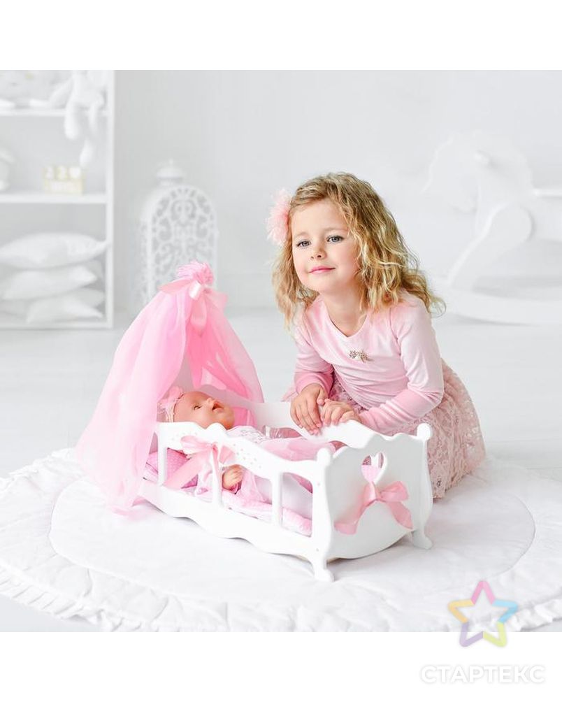 Кроватка для кукол с постельным бельем и балдахином, коллекция «Diamond princess» белый арт. СМЛ-90917-1-СМЛ0005216845 2