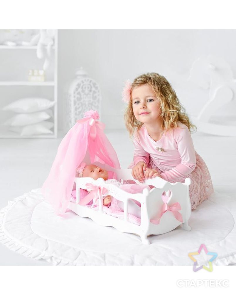 Кроватка для кукол с постельным бельем и балдахином, коллекция «Diamond princess» белый арт. СМЛ-90917-1-СМЛ0005216845 3