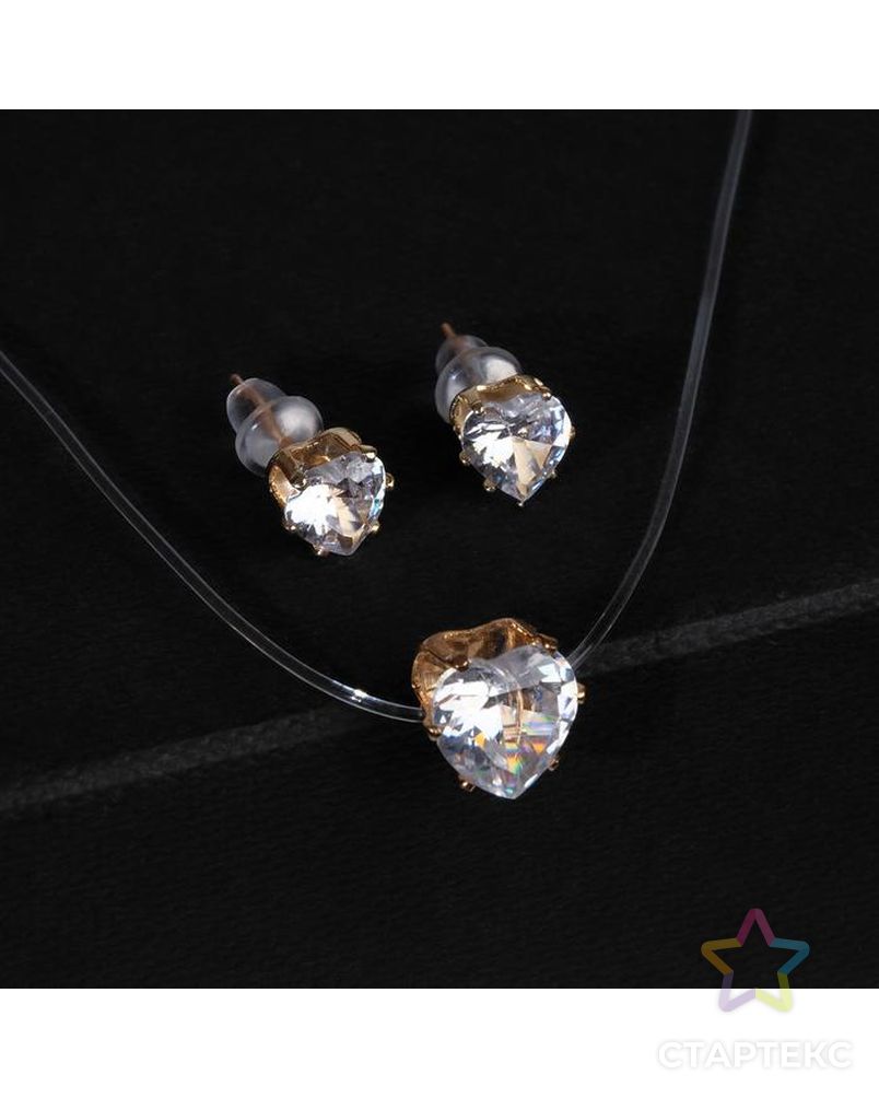 Гарнитур 2 предмета: серьги, кулон "На леске" сердечко, цвет белый в серебре арт. СМЛ-112734-2-СМЛ0005220763 1