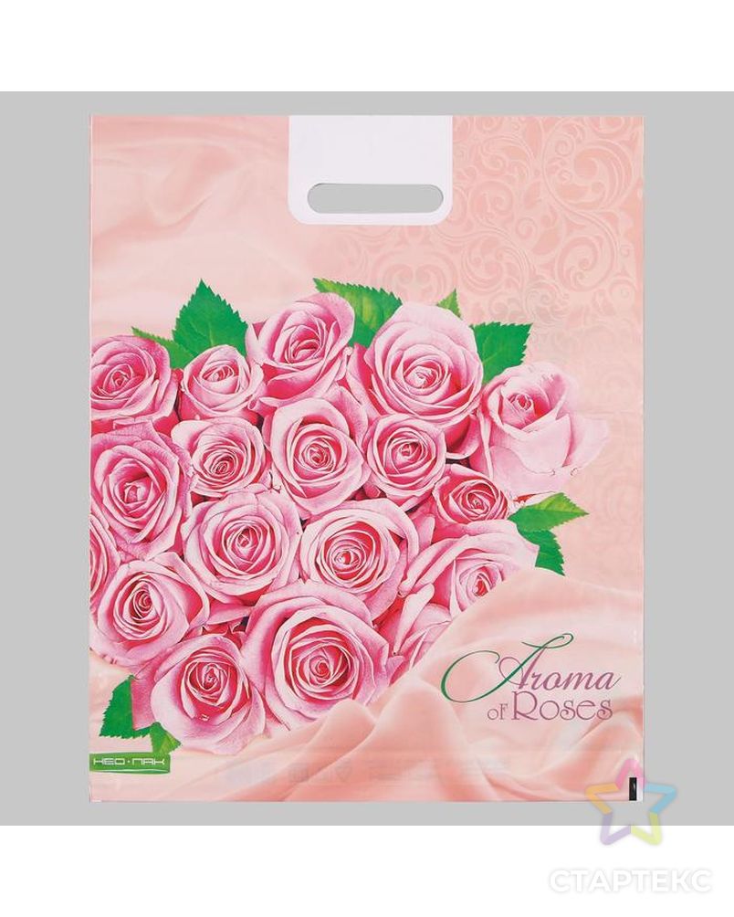 Пакет "Розовые розы", полиэтиленовый с вырубной ручкой, 38х47 см, 60 мкм арт. СМЛ-91162-1-СМЛ0005221714 1