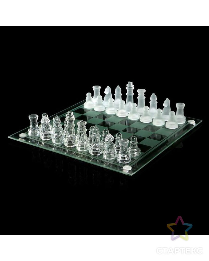 Шахматы настольные, стеклянная доска 24 × 24 см, прозрачная арт. СМЛ-63264-1-СМЛ0000522818 1