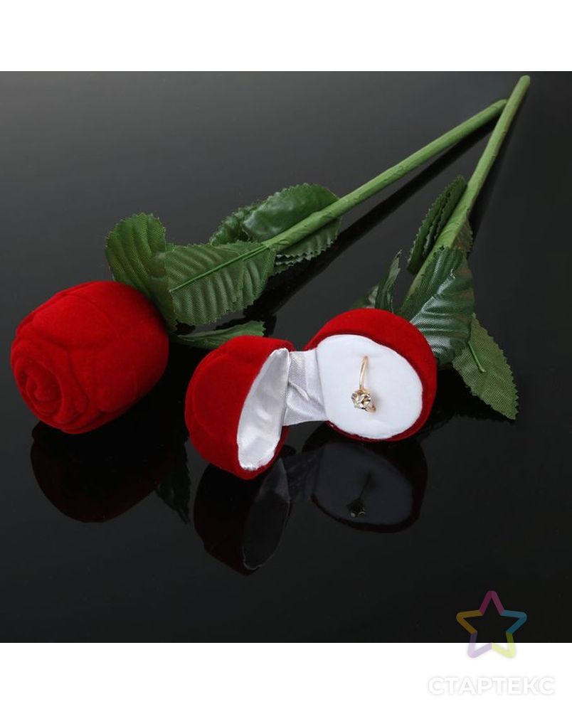 Футляр под кольцо "Роза" 4,5*4,5*25, цвет красно-зеленый, вставка белая арт. СМЛ-24476-1-СМЛ0523297