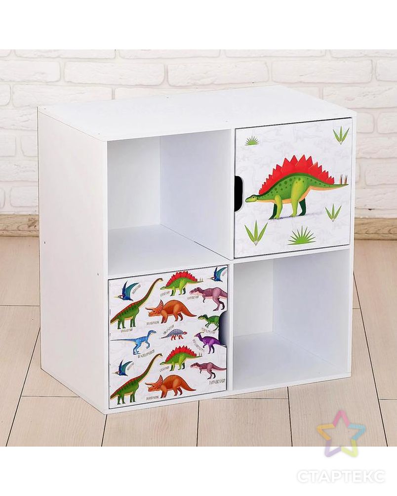 Стеллаж с дверцами «Динозавры», 60 × 60 см, цвет белый арт. СМЛ-155017-1-СМЛ0005238763 1