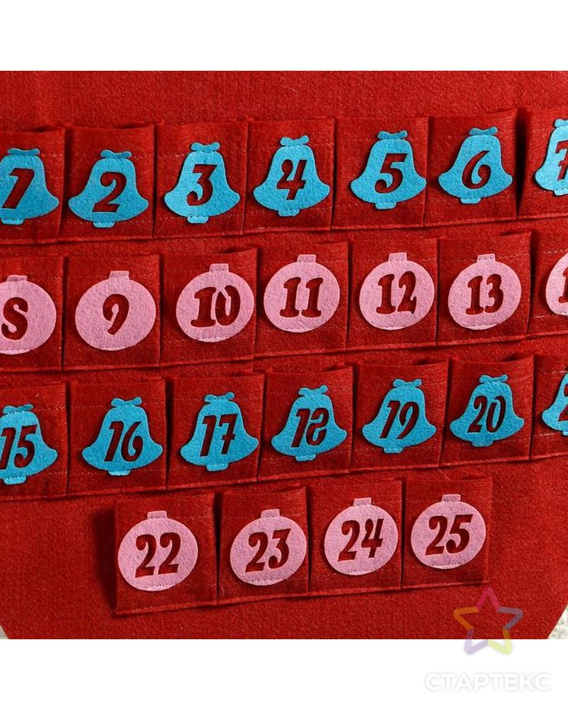 Адвент-календарь "Рождественский Дед Мороз" (с 1 по 25 декабря), 25 карманов, 88×47 см арт. СМЛ-207320-1-СМЛ0005239308 2