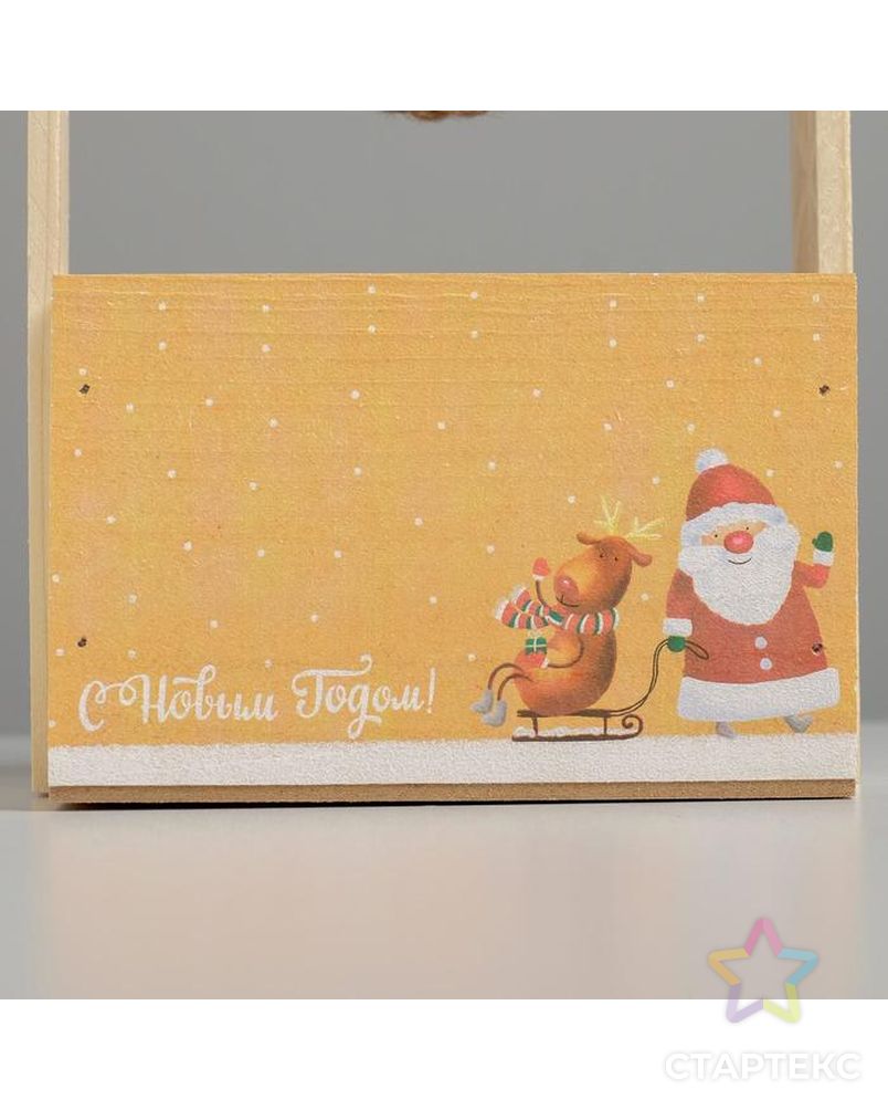 Кашпо деревянное с ручкой из веревки "Дед Мороз" 15 × 8 × 8 см арт. СМЛ-112494-1-СМЛ0005240324 2