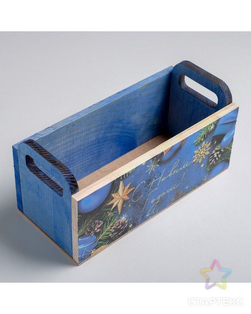 Деревянный ящик с ручками «Ёлочные игрушки», 24.5 × 5 × 10 см арт. СМЛ-112500-1-СМЛ0005240342 4