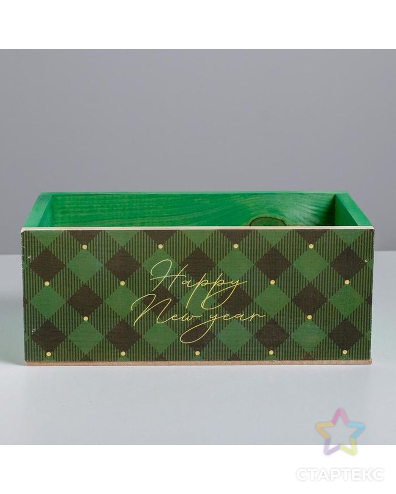 Деревянный ящик без ручки «Happy New Year», зелёный, 24.5 × 14.5 × 9 см арт. СМЛ-112511-1-СМЛ0005240364 2