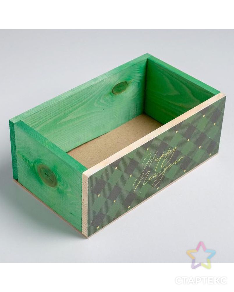 Деревянный ящик без ручки «Happy New Year», зелёный, 24.5 × 14.5 × 9 см арт. СМЛ-112511-1-СМЛ0005240364 4