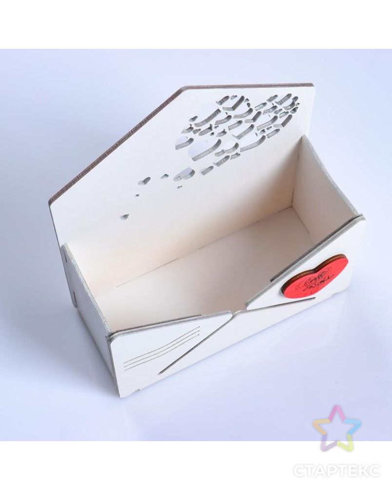 Кашпо деревянное "Конверт Облако сердец", белый, 16×6.8×18.5 см арт. СМЛ-107785-1-СМЛ0005241933