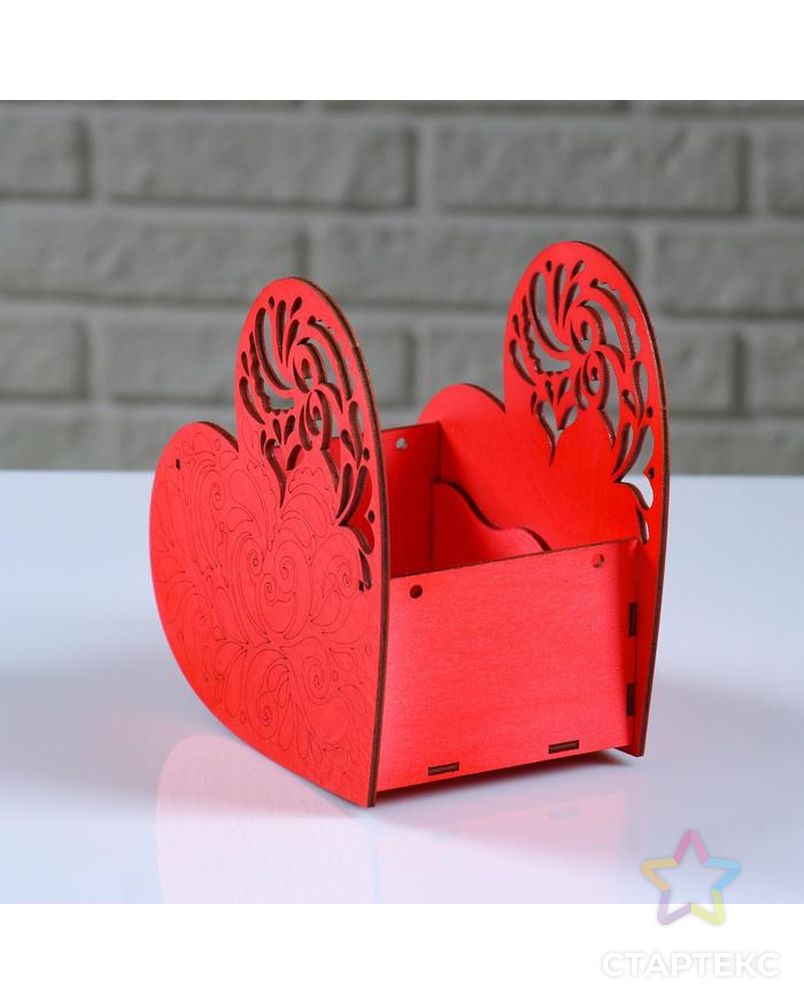 Кашпо деревянное "Сердце ажурное", красный, 18×8.6×14 см арт. СМЛ-121951-1-СМЛ0005241944 2