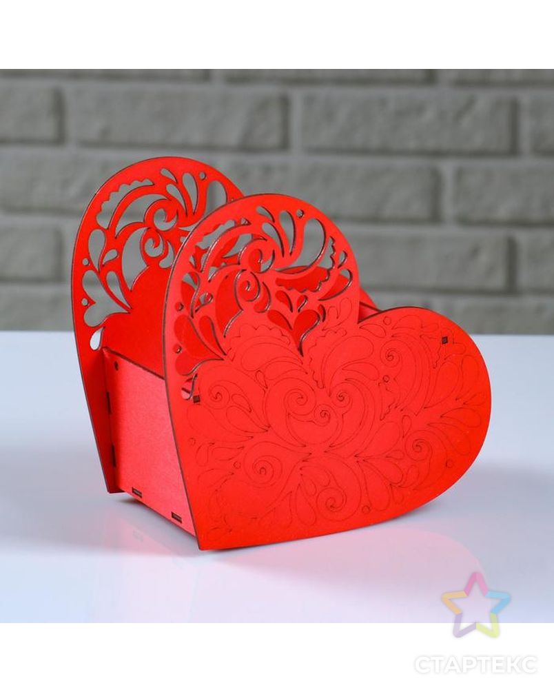 Кашпо деревянное "Сердце ажурное", красный, 18×8.6×14 см арт. СМЛ-121951-1-СМЛ0005241944 3
