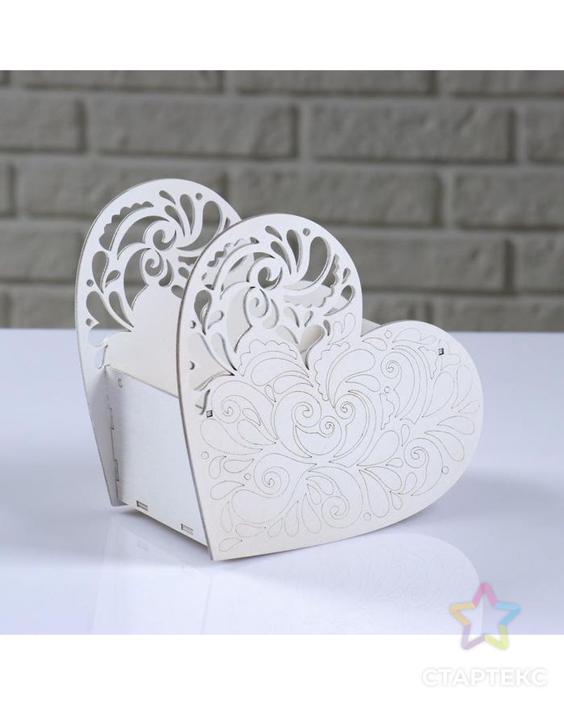 Кашпо деревянное "Сердце ажурное", белый, 18×8.6×14 см арт. СМЛ-121952-1-СМЛ0005241945 3