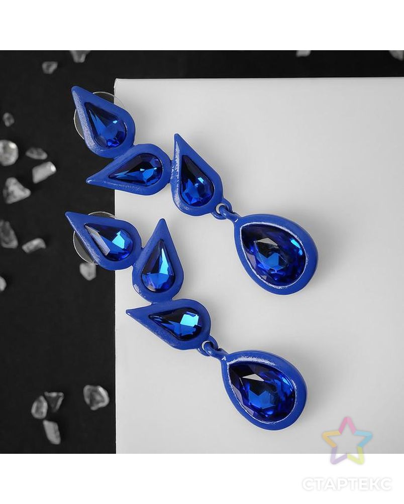Серьги со стразами "Пламя", цвет синий арт. СМЛ-125765-1-СМЛ0005242728