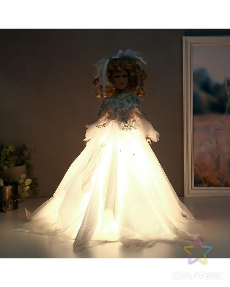Кукла коллекционная керамика "Констанция в белом платье с перьями" 45 см арт. СМЛ-136867-1-СМЛ0005243407 7