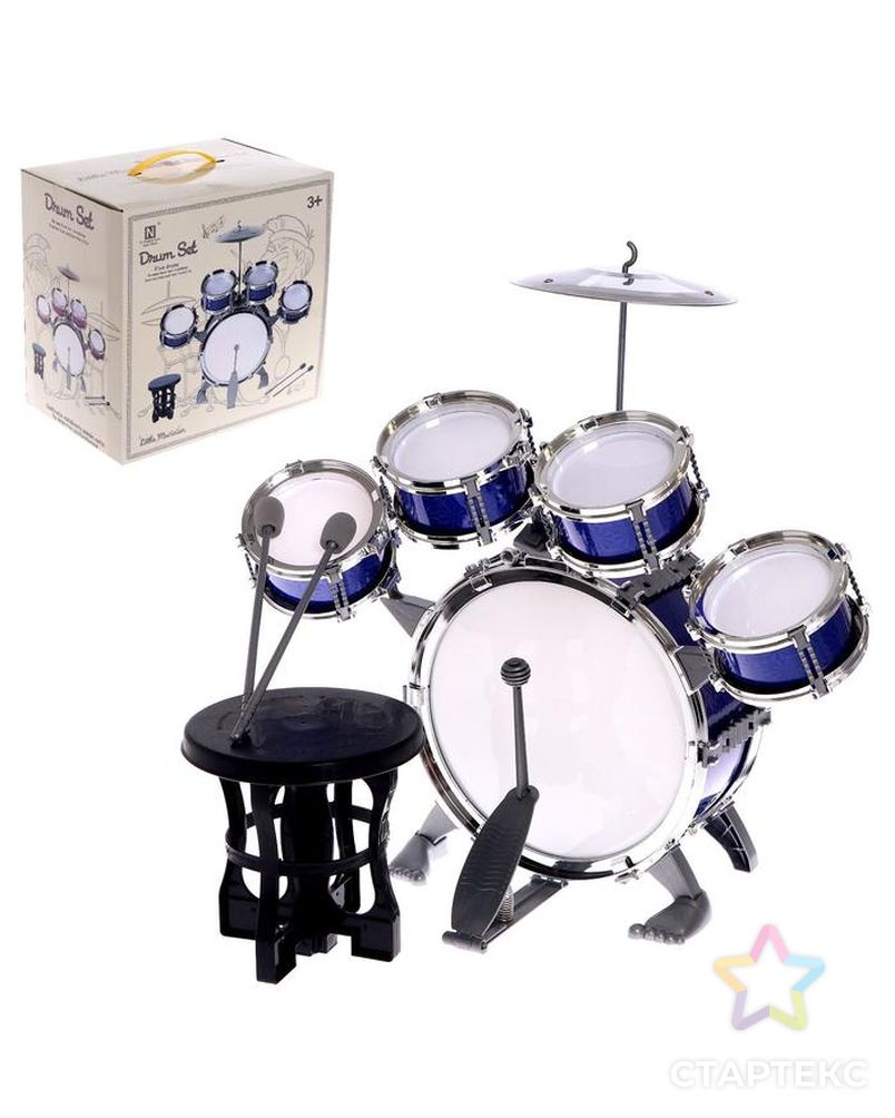 Барабанная установка "Басист", 5 барабанов, тарелка, палочки, стульчик, педаль, МИКС арт. СМЛ-136267-1-СМЛ0005246446 1