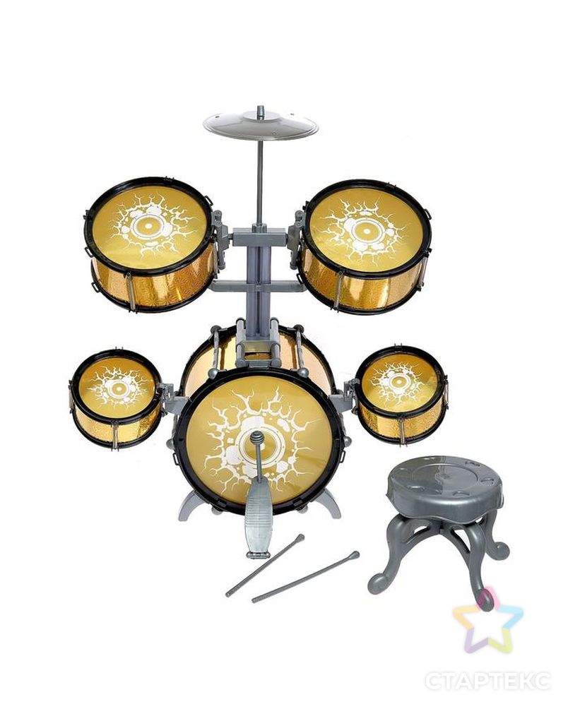 Барабанная установка "Голд", 5 барабанов, тарелка, палочки, стульчик, педаль арт. СМЛ-132005-1-СМЛ0005246447 3