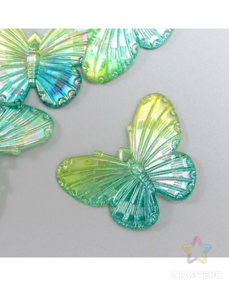 Декор для творчества пластик "Зелёные бабочки" набор 5 шт 3,2х4,1 см арт. СМЛ-128718-1-СМЛ0005274263 2
