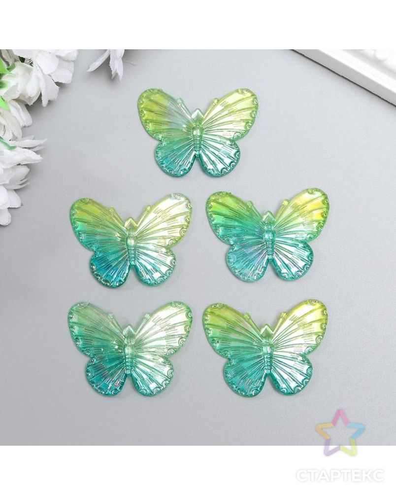 Декор для творчества пластик "Зелёные бабочки" набор 5 шт 3,2х4,1 см арт. СМЛ-128718-1-СМЛ0005274263 3