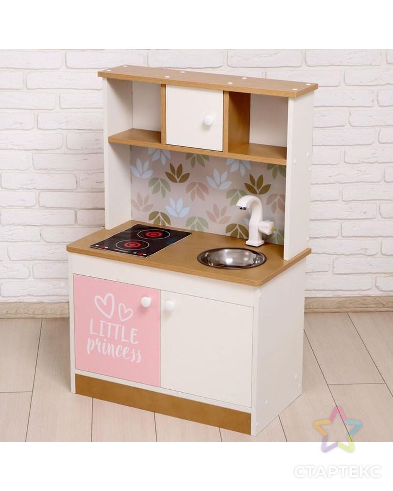 Набор игровой мебели «Детская кухня Sitstep», бело-бежевый корпус, фасады бело-розовые, фартук цветы арт. СМЛ-118215-1-СМЛ0005274751 1