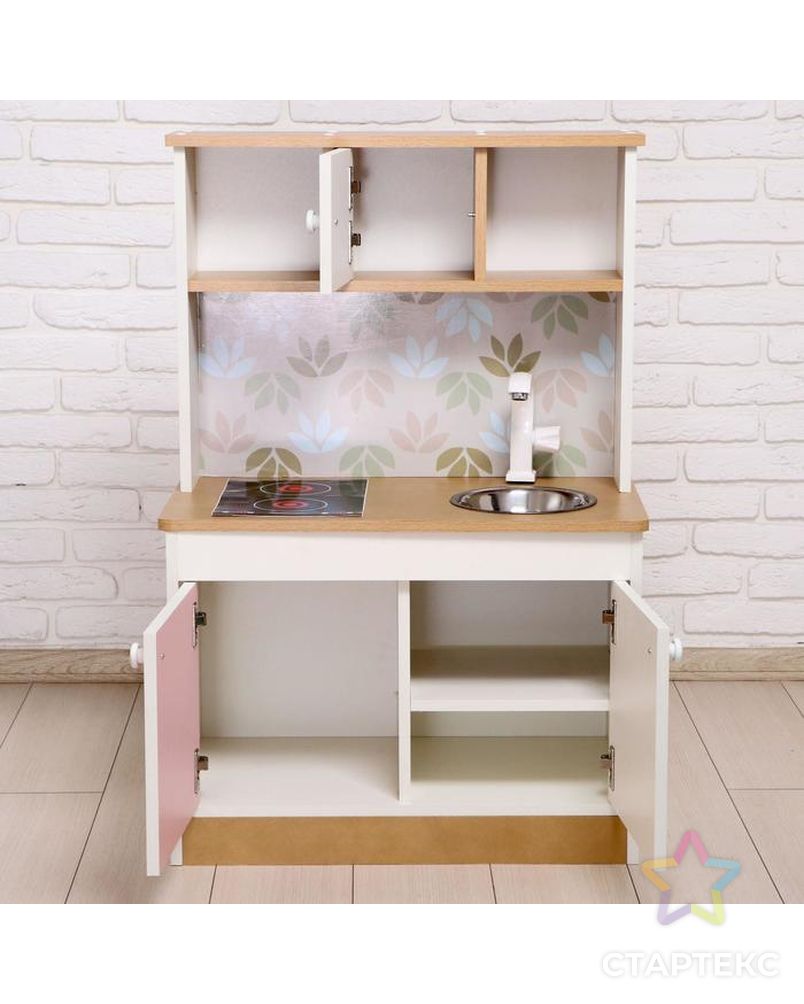Набор игровой мебели «Детская кухня Sitstep», бело-бежевый корпус, фасады бело-розовые, фартук цветы арт. СМЛ-118215-1-СМЛ0005274751 4
