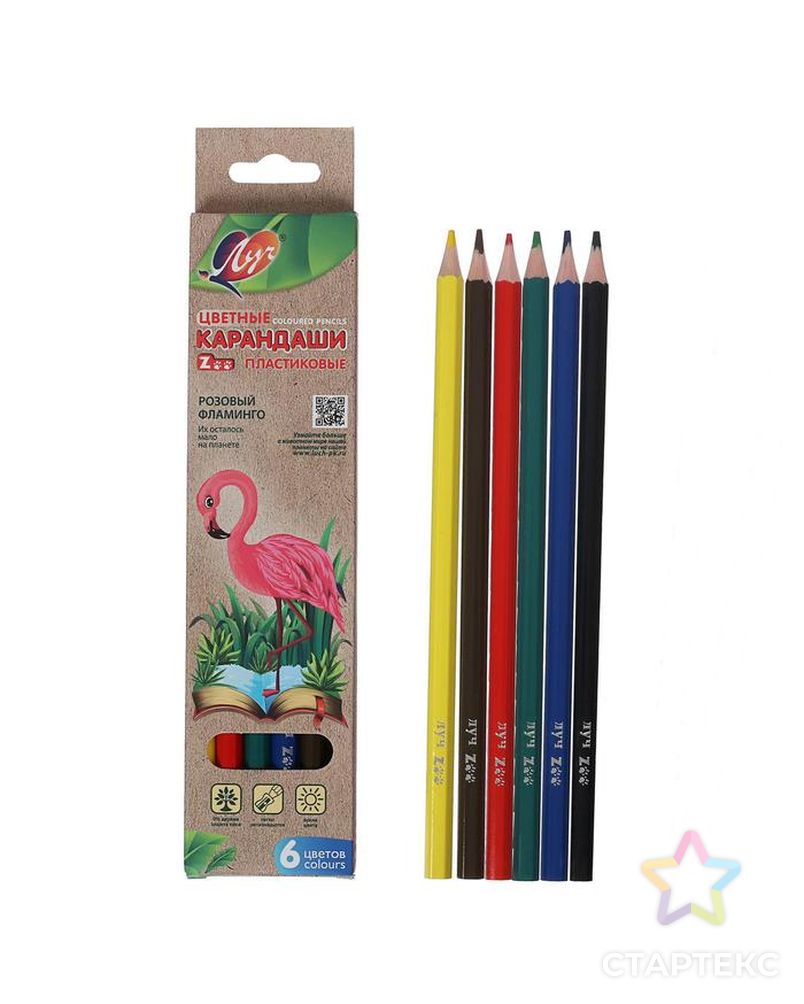 Цветные карандаши 6 цветов ZOO, пластиковые, шестигранные арт. СМЛ-177993-1-СМЛ0005274927 1