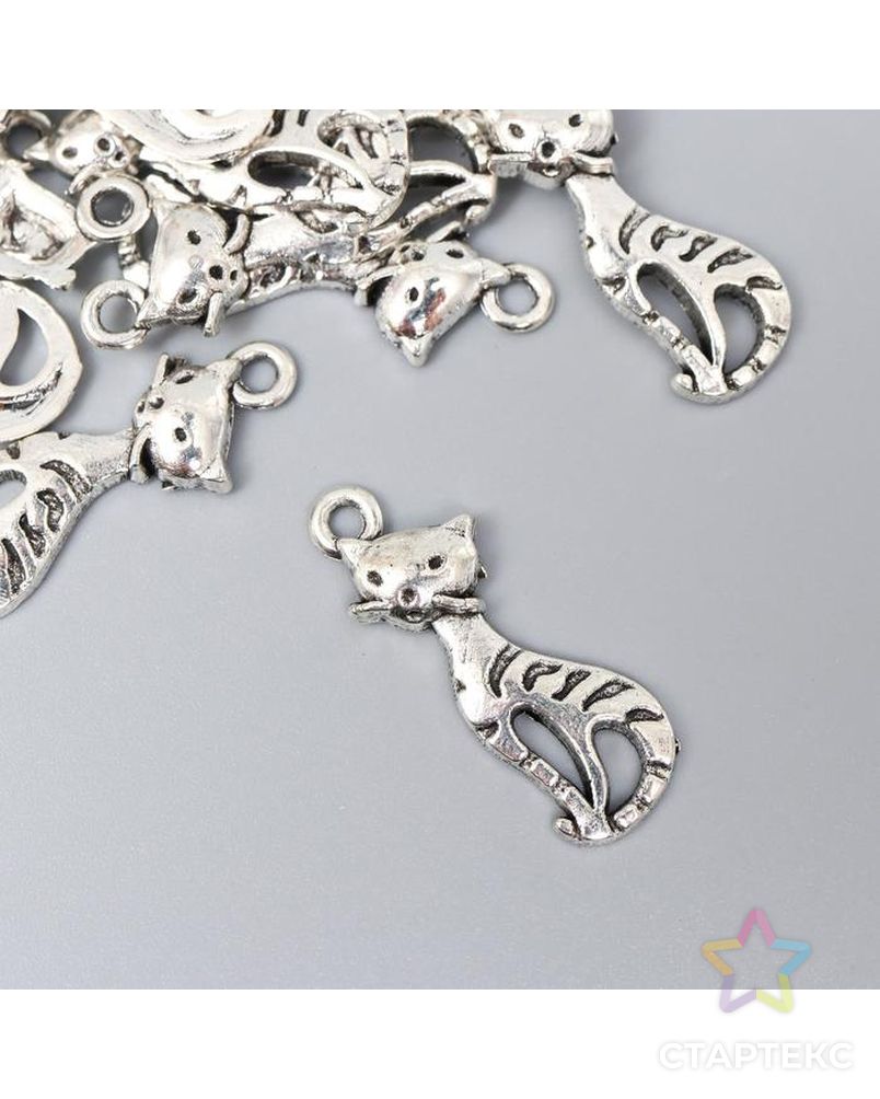 Декор для творчества металл "Полосатая кошка" серебро 2,5х0,9 см набор 20 шт арт. СМЛ-156195-1-СМЛ0005279236 1