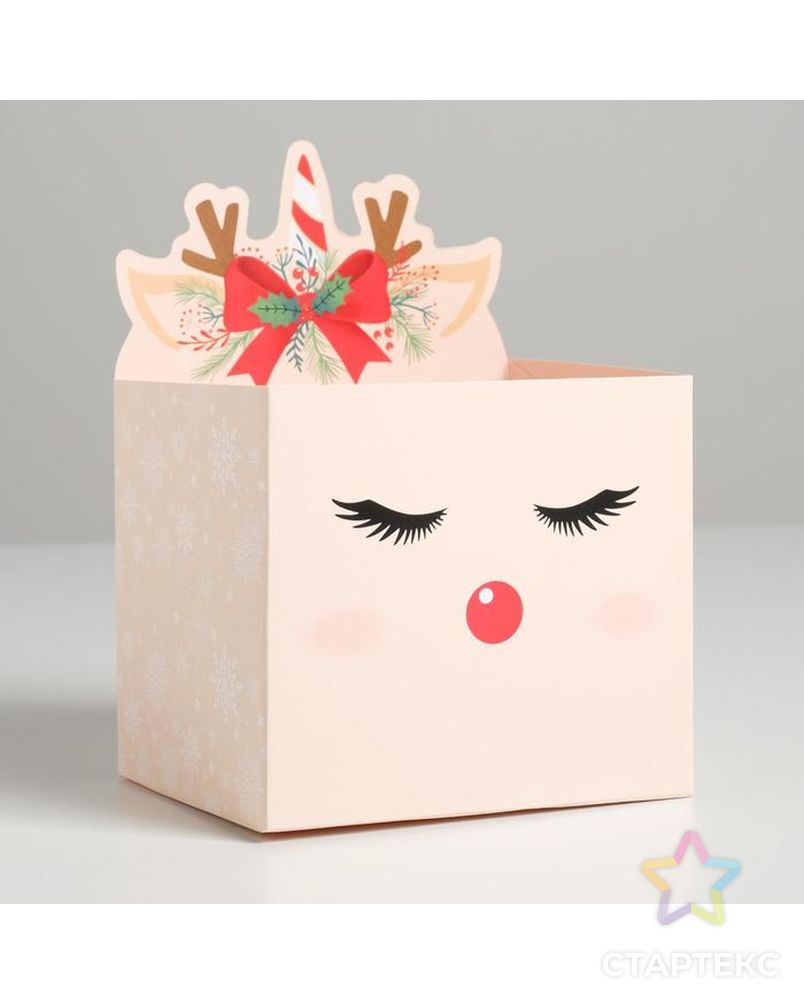Коробка для мини-букетов «С новым годом», оленёнок, 12 х 18 х 10 см арт. СМЛ-93950-1-СМЛ0005287572 1