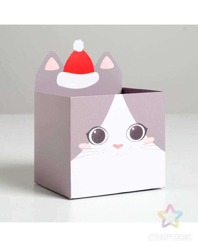 Коробка для мини-букетов «С новым годом», котик, 12 х 18 х 10 см арт. СМЛ-93952-1-СМЛ0005287574 1