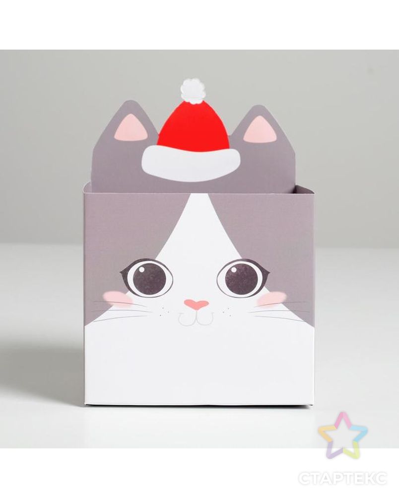 Коробка для мини-букетов «С новым годом», котик, 12 х 18 х 10 см арт. СМЛ-93952-1-СМЛ0005287574 2