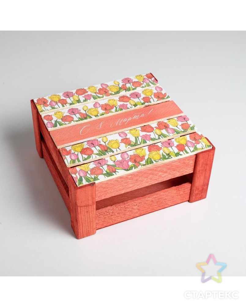 Ящик  деревянный подарочный «С праздником весны», 20 × 20 × 10  см арт. СМЛ-128562-1-СМЛ0005288826 2
