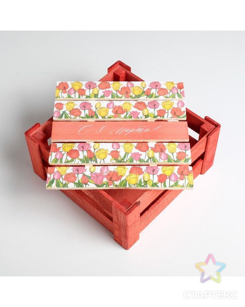Ящик  деревянный подарочный «С праздником весны», 20 × 20 × 10  см арт. СМЛ-128562-1-СМЛ0005288826 3