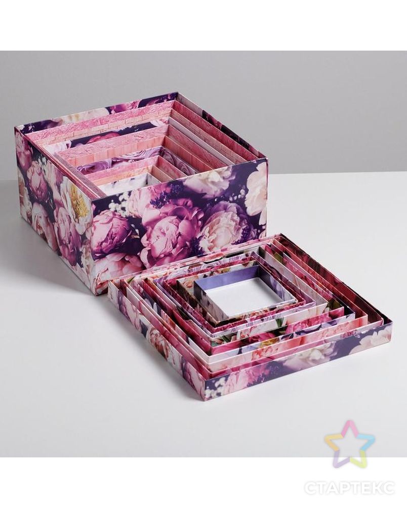 Набор подарочных коробок 10 в 1 «Цветочный», 10.2 × 10.2 × 6‒28.2 × 28.2 × 15 см арт. СМЛ-112427-1-СМЛ0005294098 9