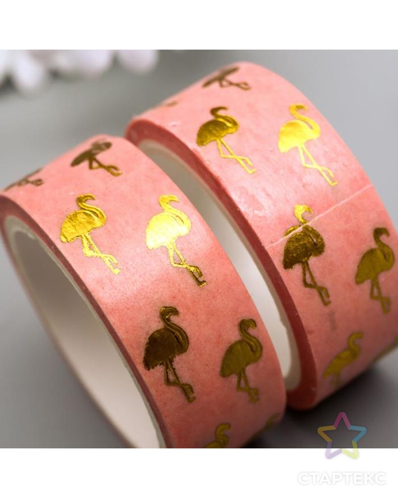 Клейкая лента бумага "Золотой фламинго на розовом" ширина 1,5 см длина 5 м 1,5х4,1х1,1 см арт. СМЛ-145646-1-СМЛ0005294817